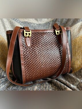Bally Brown Woven Leather Tote with Gold Hardware